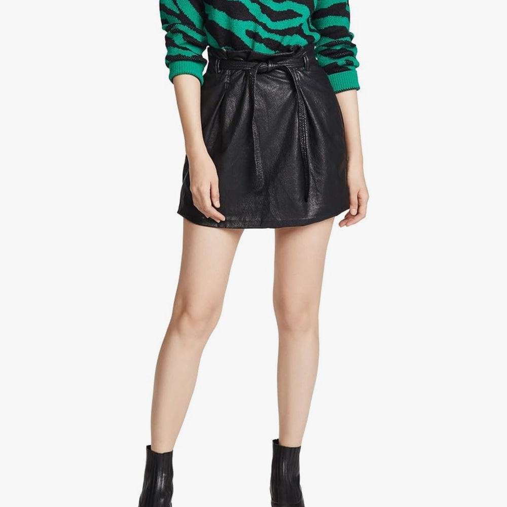 Free People Black Payton paperbag faux Leather Miniskirt